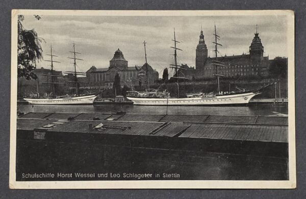 RARE! WWII Nazi German Kriegsmarine Photo Postcard Horst Wessel Leo Schlageter Stettin 1940