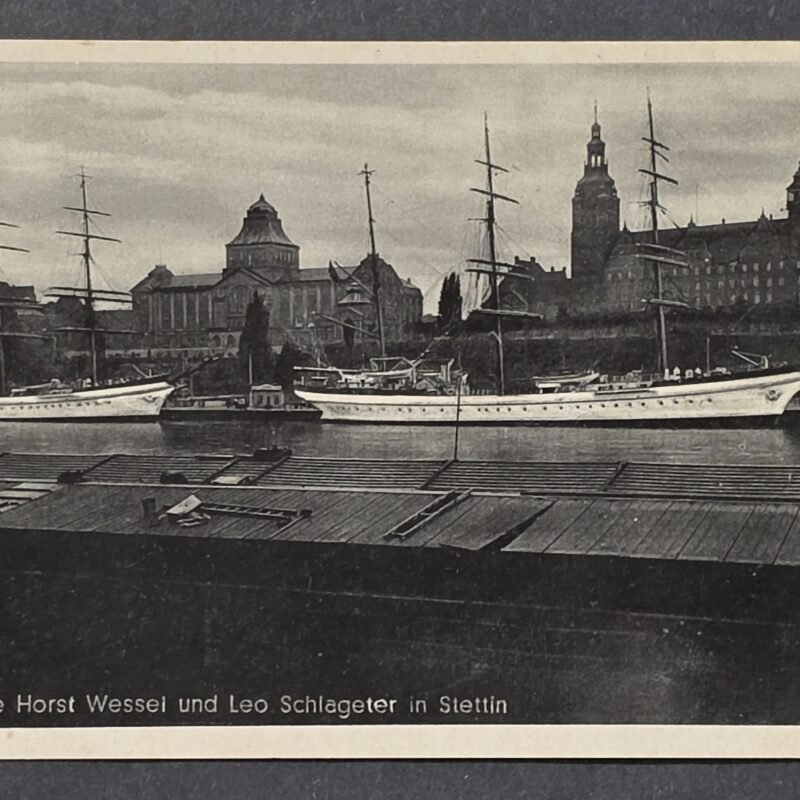 20260822_153317 RARE! WWII Nazi German Kriegsmarine Photo Postcard Horst Wessel Leo Schlageter Stettin 1940