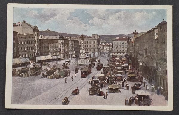WWI German Austria Linz Kaiser Franz Josef Platz Postcard 1916 10 Heller Stamp