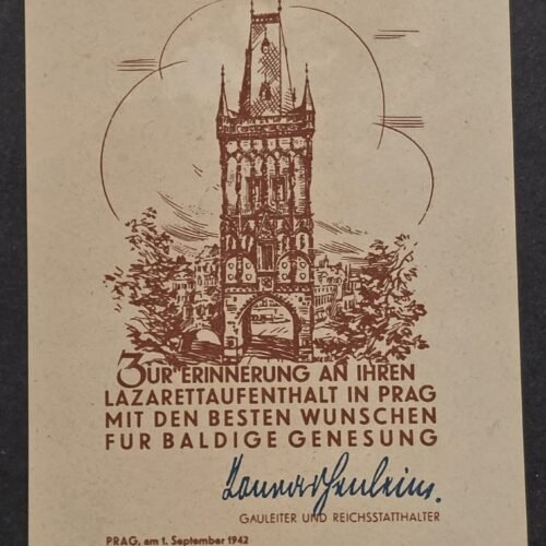 RARE SS Czech WWII German 1942 Prague Hospital Card Kurt Daluege Facsimile Signature