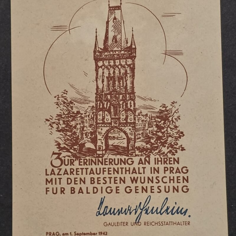 RARE SS Czech WWII German 1942 Prague Hospital Card Kurt Daluege Facsimile Signature