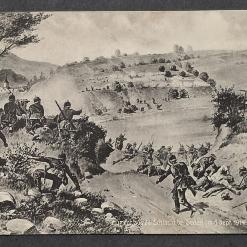 WWI German Soldiers Feldpost Military Postcard Battle of Sedan 1870 Scene 1915