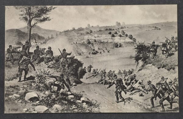 WWI German Soldiers Feldpost Military Postcard Battle of Sedan 1870 Scene 1915