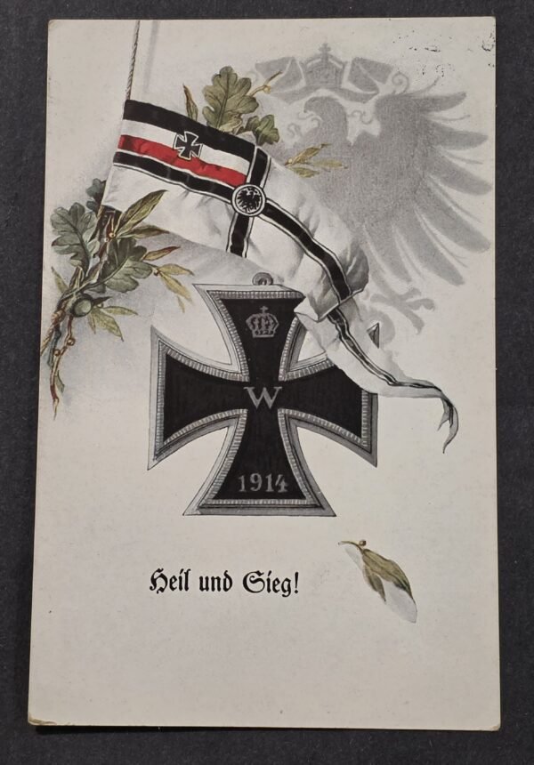 WWI Imperial German 1915 Iron Cross Medal Patriotic Postcard Heil und Sieg Augsburg
