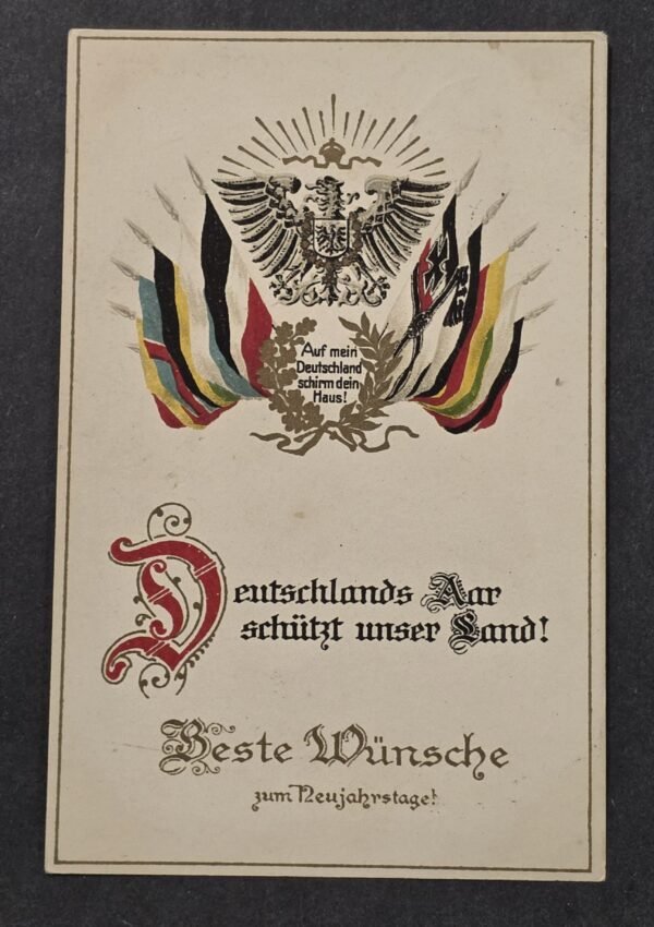 WWI Imperial German 1915 Patriotic Postcard Imperial Eagle Flag New Year Austria
