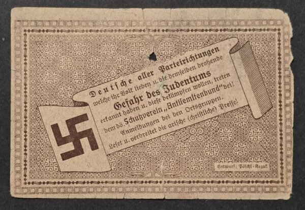20260822_154956 Rare 1920 German-Austrian Anti-Semitic Anti Jewish League 50 Heller Notgeld Student Movement
