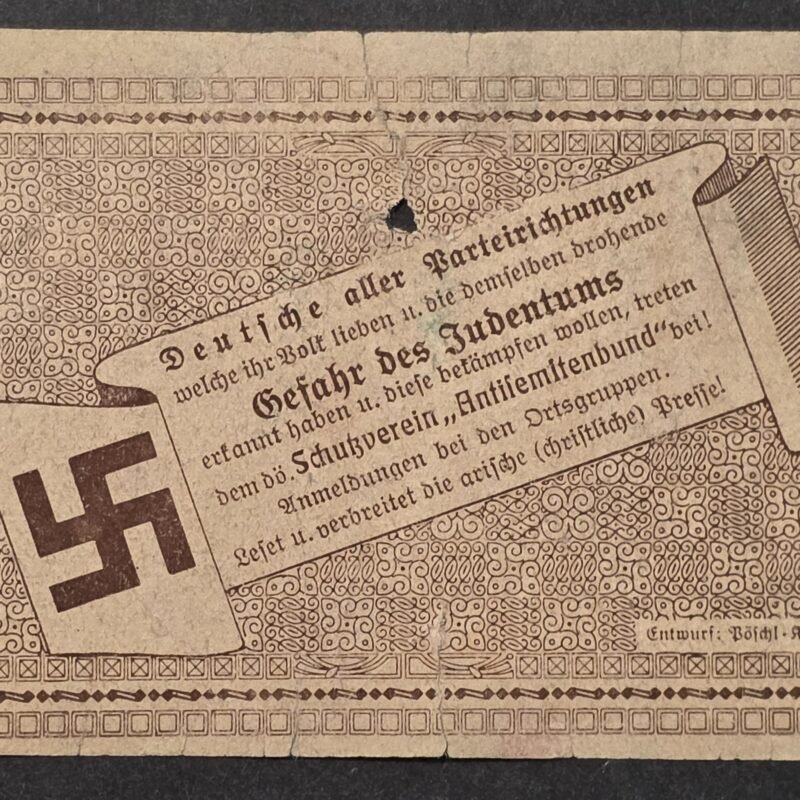 20260822_154956 Rare 1920 German-Austrian Anti-Semitic Anti Jewish League 50 Heller Notgeld Student Movement