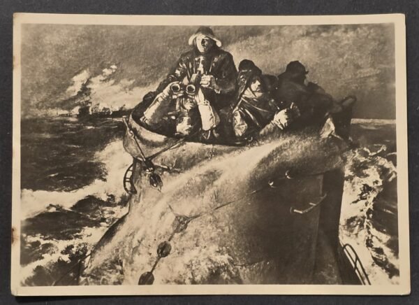 WWII German Third Reich HDK Postcard Kriegsmarine U-Boat Crew Naval Art Munich House of art
