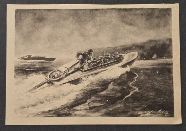 20260822_155427 WWII Nazi German Third Reich Soldiers Feldpost Art Postcard Sturmboot Wehrmacht Army Boat