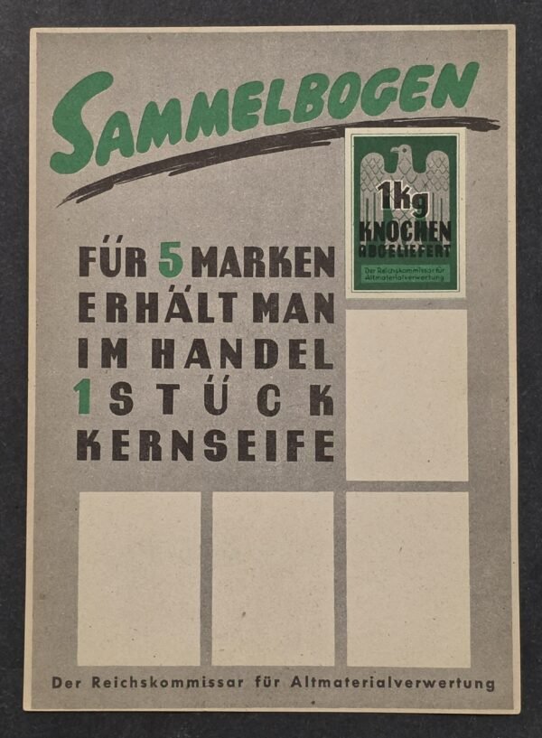 20260822_155553 Rare WWII Nazi German Third Reich Bone Collection Sammelbogen – 1kg Knochen Kernseife Soap Card