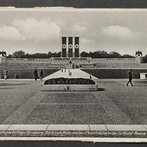 1938 Third Reich Nazi Germany Nuremberg Reichsparteitag Luitpold Arena Postcard w Swastika Flags Banners HEIL HITLER!