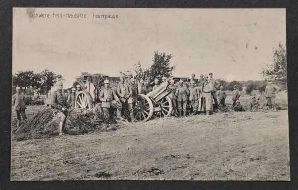 WWI German Heavy Field Howitzer Artillery Soldiers Feldpost Photo Postcard 1915