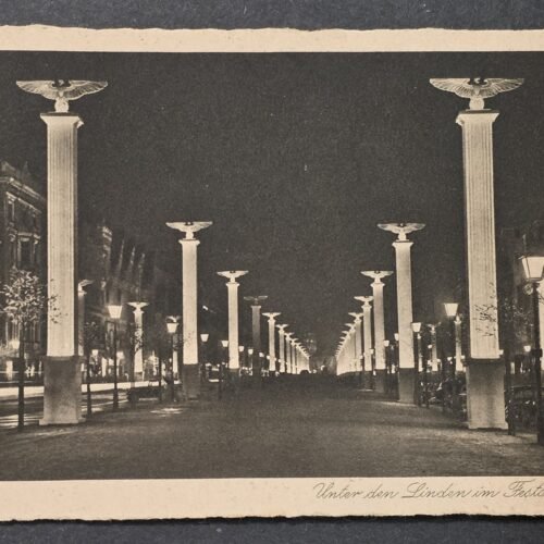 20260826_171255 WWII Nazi German Berlin at Night Eagle Columns Third Reich NSDAP Postcard 1941
