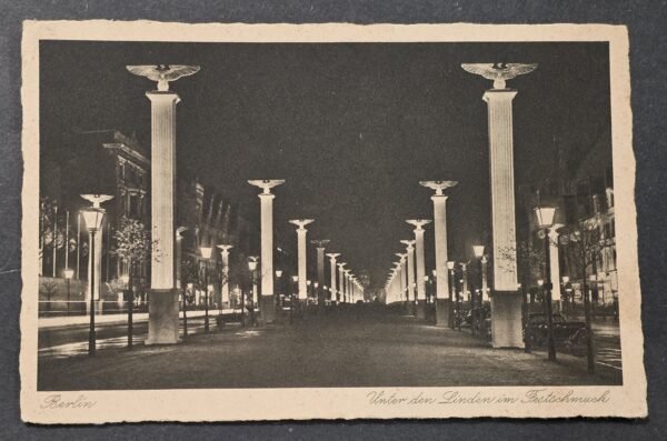 20260826_171255 WWII Nazi German Berlin at Night Eagle Columns Third Reich NSDAP Postcard 1941