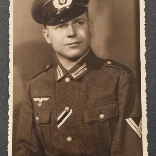 WW2 Nazi German Wehrmacht Third Reich Studio Portrait in Uniform Visor Cap RPPC Photo Postcard