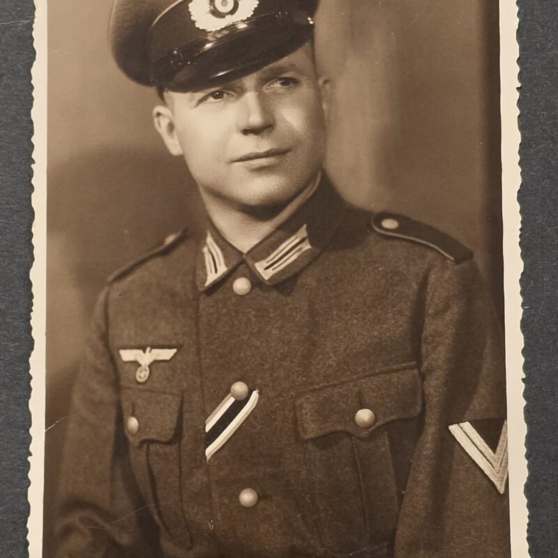 20260826_171420 WW2 Nazi German Wehrmacht Third Reich Studio Portrait in Uniform Visor Cap RPPC Photo Postcard