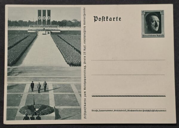 20260826_173024 WW2 Nazi German Adolf Hitler SS SA Third Reich Reichsparteitag Nuremberg Rally Postcard w Swastika Flags Banners