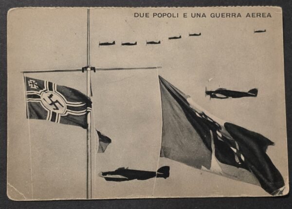 WWII Italian Axis Aviation Postcard Nazi German Luftwaffe & Italy Fascist Flags