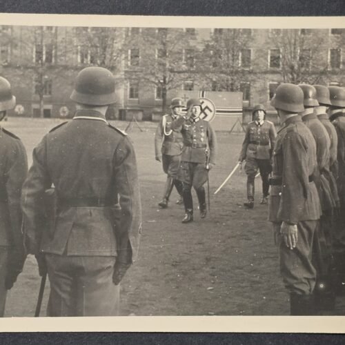 20260826_173521 WWII German Decorated Wehrmacht Officers Parade Inspection Photo Postcard Swastika Banner Sword