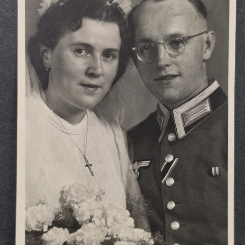 20260826_173555 WWII Nazi German Wehrmacht Soldier Wedding Portrait Photo Postcard RPPC Bride & Groom