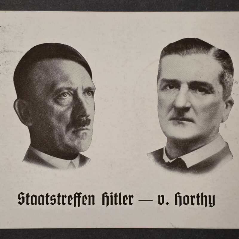 20260826_173823 Rare WW2 Nazi German 1938 Adolf Hitler & Miklós Horthy Friendship Postcard – Dual Nürnberg Cancels