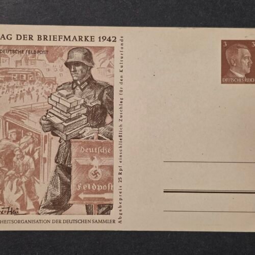 20260826_173855 WW2 Nazi German Third reich 1942 Tag der Briefmarke Steel Helmet Soldier Feldpost Postcard