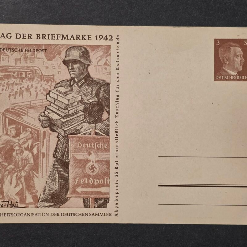 20260826_173855 WW2 Nazi German Third reich 1942 Tag der Briefmarke Steel Helmet Soldier Feldpost Postcard