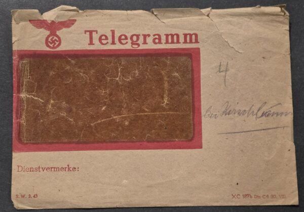 20260826_173941 WWII Nazi German Third Reich Telegram Envelope 1943 Reichspost Eagle Swastika Brieftelegramm