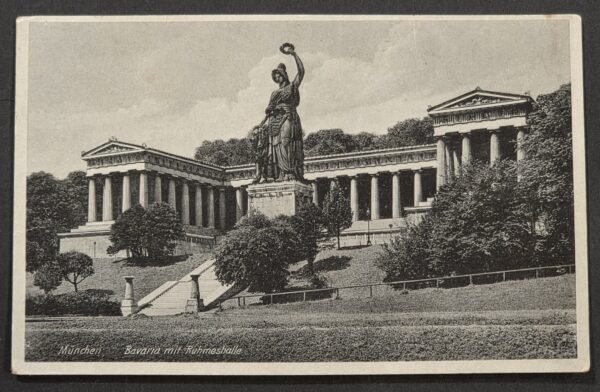 WW2 Nazi German 1943 Third Reich Munich Bavaria Hall of fame statue monument photo Postcard