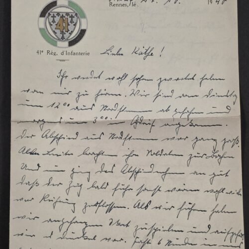 20260827_173458 1940 German Soldier Letter Written on Captured French 41st Infantry Regiment Stationery Rennes WWII France