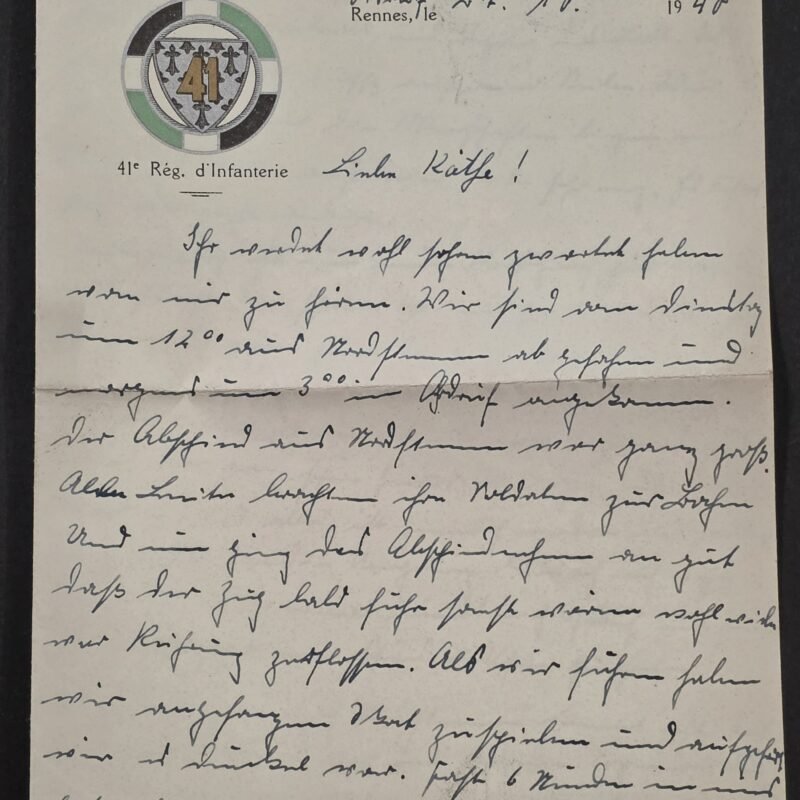 20260827_173458 1940 German Soldier Letter Written on Captured French 41st Infantry Regiment Stationery Rennes WWII France