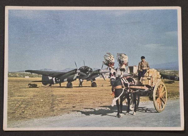 WWII Nazi German Third Reich Luftwaffe Ju 88 Sicily Color Postcard Mediterranean