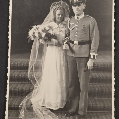 20260827_174220 WW2 German Wehrmacht Soldiers Wedding Photo Postcard Bride & Groom