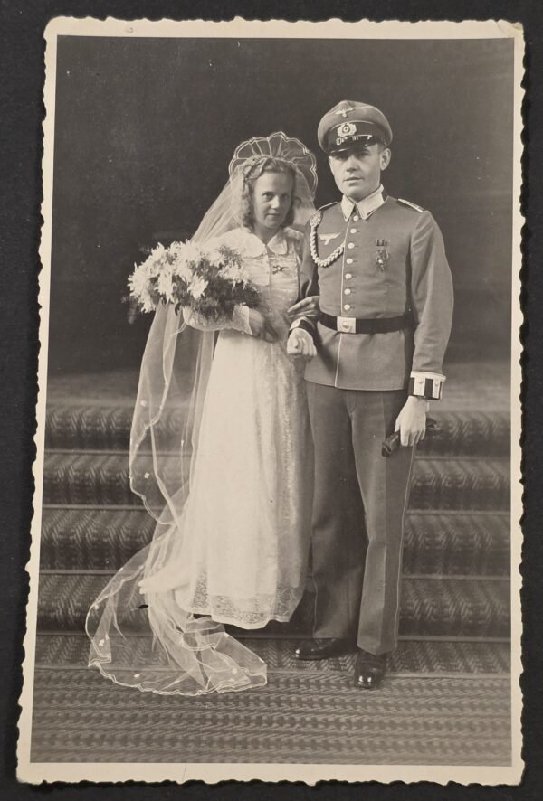 20260827_174220 WW2 German Wehrmacht Soldiers Wedding Photo Postcard Bride & Groom