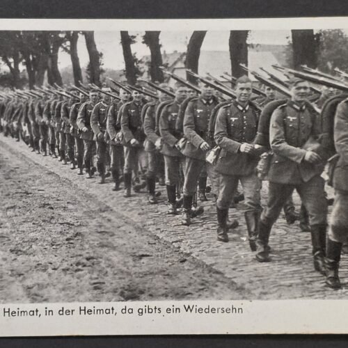 1941 WWII Nazi German Wehrmacht Photo Postcard Soldiers Marching Rifles Third Reich Feldpost