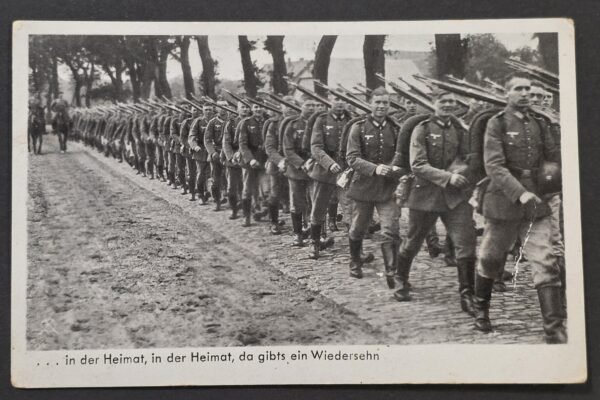 1941 WWII Nazi German Wehrmacht Photo Postcard Soldiers Marching Rifles Third Reich Feldpost