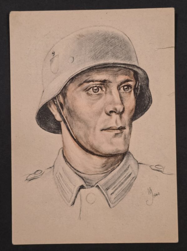 20260827_174400 WWII Nazi German Tag der Wehrmacht 1940 Steel Helmet Soldier Third Reich Postcard WHW Stamp Set