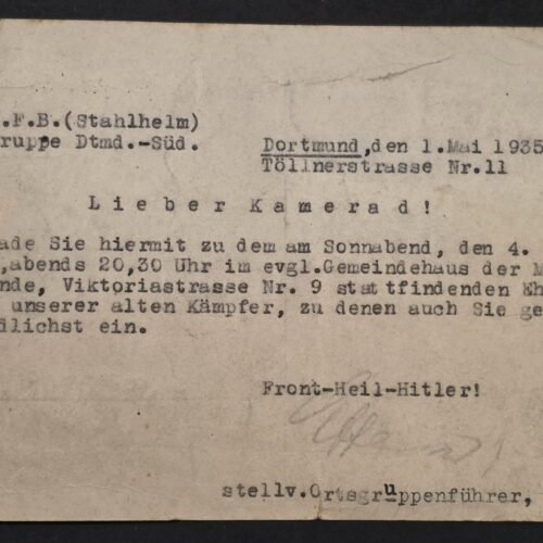 20260827_180521 Rare WW2 Nazi German Frontkampfer 1935 NSDFB Stahlhelm Dortmund Invitation Postcard Old Fighters Meeting