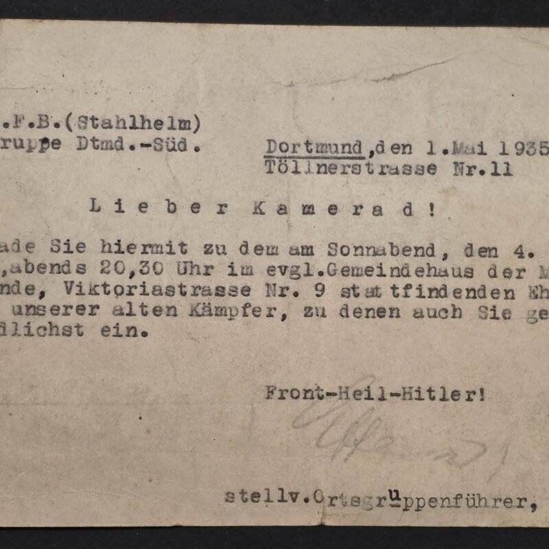 Rare WW2 Nazi German Frontkampfer 1935 NSDFB Stahlhelm Dortmund Invitation Postcard Old Fighters Meeting