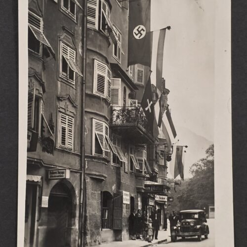 20260827_180557 Rare WW2 NSDAP German 1936 Innsbruck Maria Hilf Nazi Swastika Flag Decorated Street Photo Postcard Austria