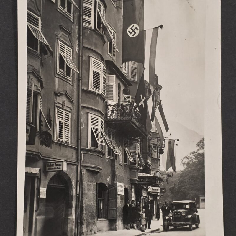 Rare WW2 NSDAP German 1936 Innsbruck Maria Hilf Nazi Swastika Flag Decorated Street Photo Postcard Austria