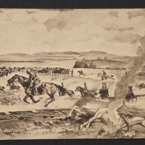20260827_180632 WWI German 1914 Feldpost Postcard Troops Advance East Prussia Cavalry Art Sketch