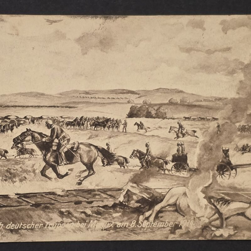 WWI German 1914 Feldpost Postcard Troops Advance East Prussia Cavalry Art Sketch