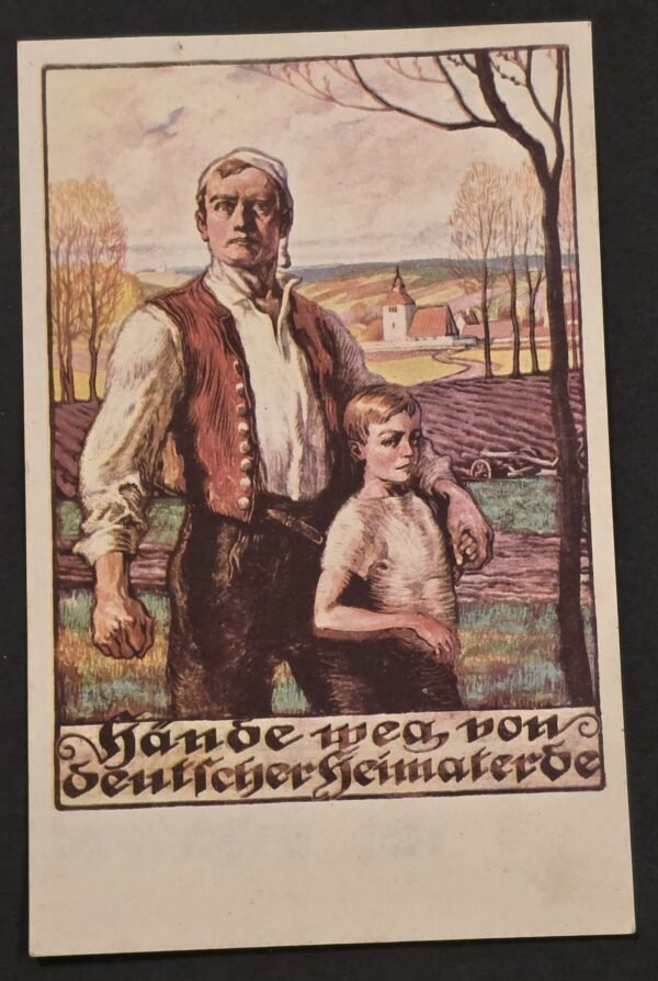 20260827_180951 WWI German Austria 1915 Propaganda Postcard Hände Weg Deutscher Heimaterde Father Son