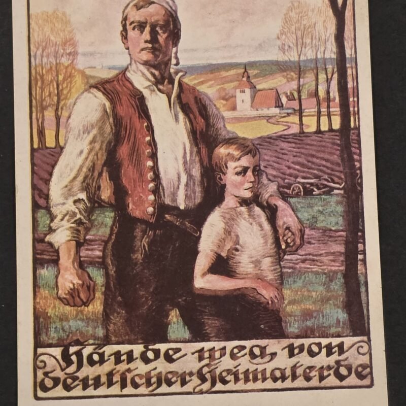 WWI German Austria 1915 Propaganda Postcard Hände Weg Deutscher Heimaterde Father Son