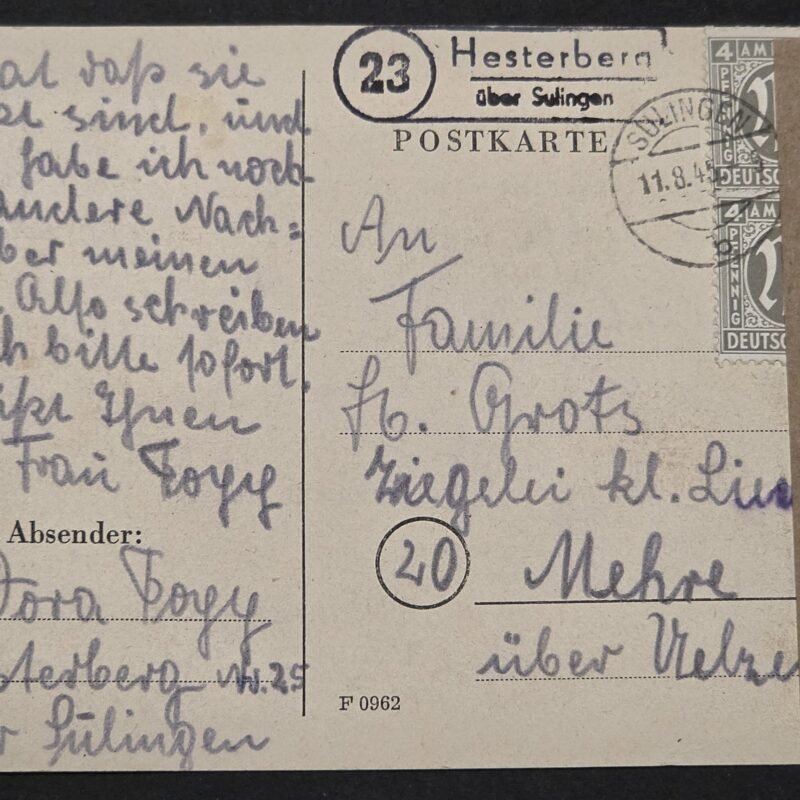Post WW2 1945 German Allied Occupation Postcard Refugee Family Hesterberg AM POST