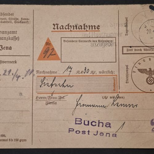 20260827_181935 WW2 Nazi German 1943 Third Reich Finanzamt Jena Nachnahme Tax Collection Card Swastika Eagle