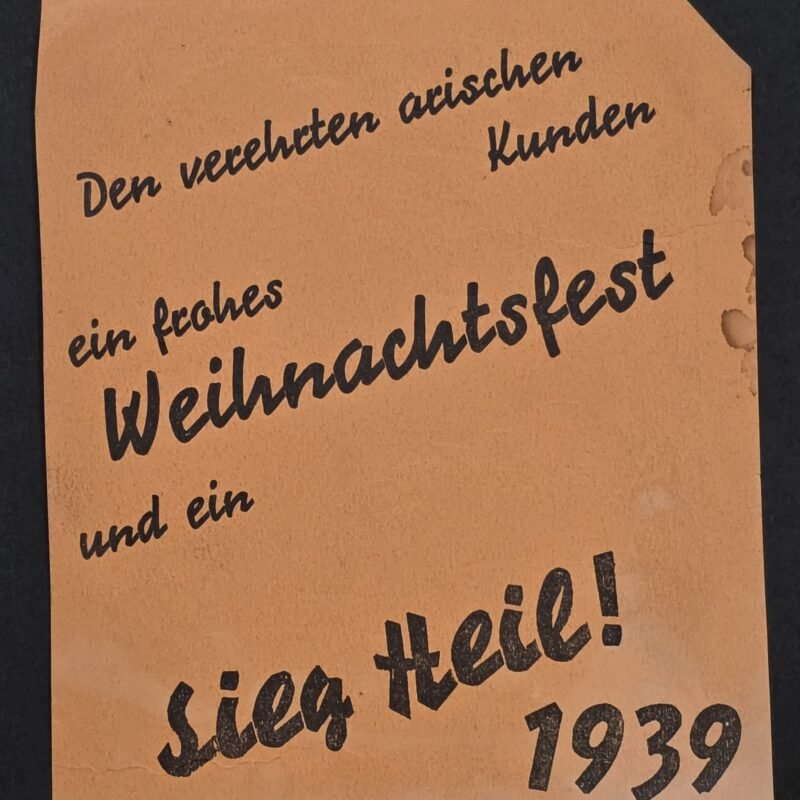 RARE Antisemitic WW2 Nazi German 1939 Third Reich Christmas Shop Sign “Arischen Kunden” Aryan Customers only Sieg Heil Santa Claus