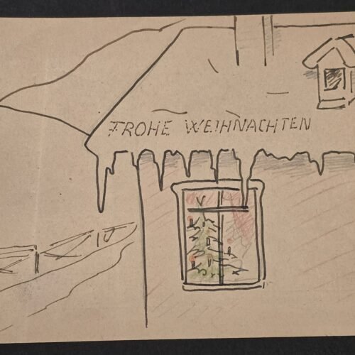WWII Nazi German Anti Bolshevism Third Reich Christmas Card Hand Drawn 1941 Eastern Front