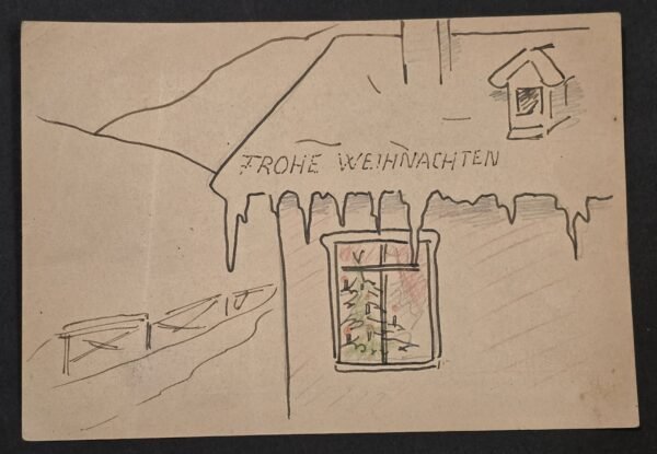 WWII Nazi German Anti Bolshevism Third Reich Christmas Card Hand Drawn 1941 Eastern Front